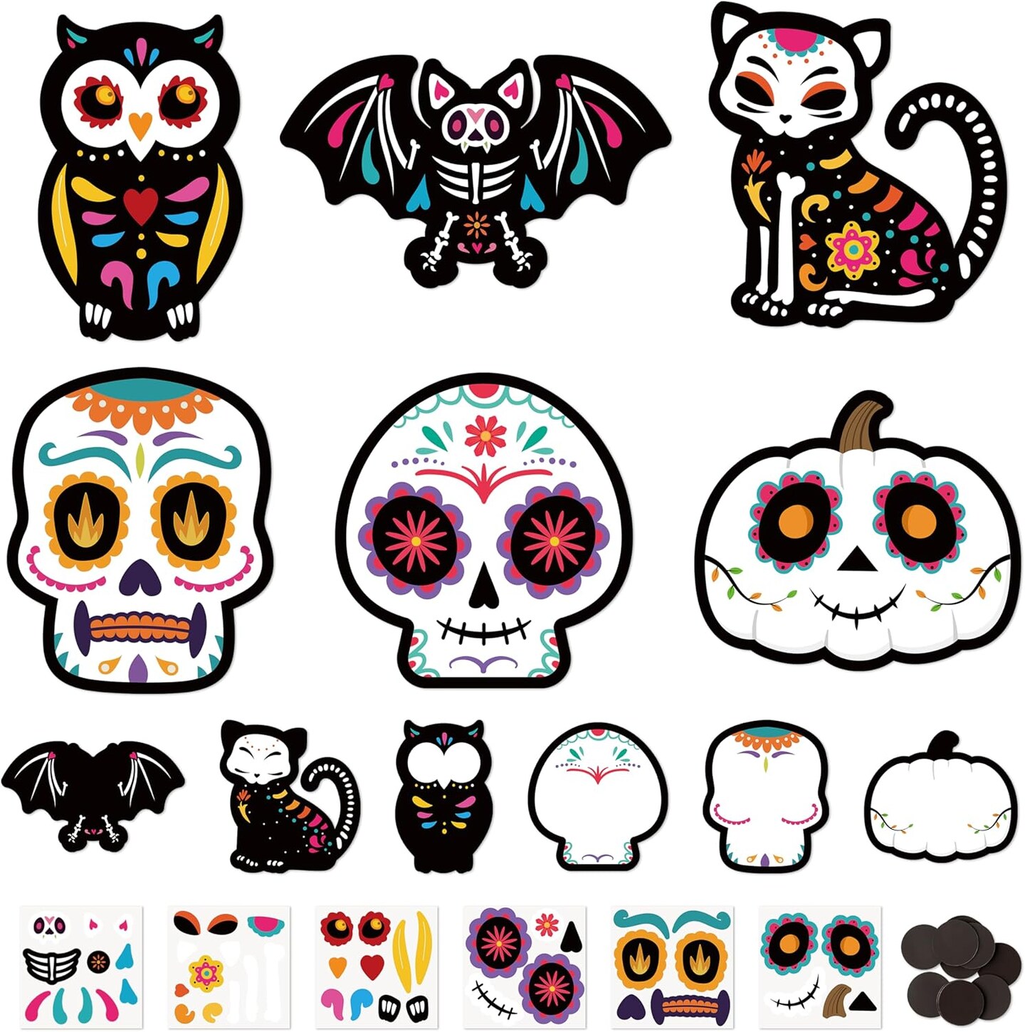 DIY Day of The Dead Magnet Craft Kit - 30 Set Make Your Own Dia de Los Muertos Sugar Skull Decoration Sticker Craft Halloween Mexican Festival Party Supply Kid Art Project Bulletin Board Decor