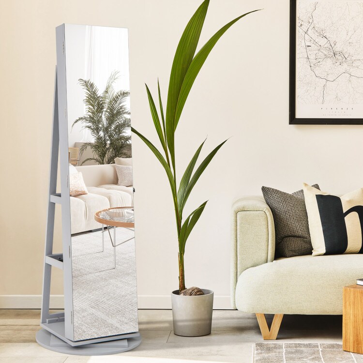 Grey MDF Jewelry Cabinet with Full-Length Mirror and LED Lights