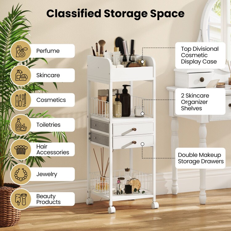 Makeup Organizer Floor Cart with Drawers and Storage Shelves