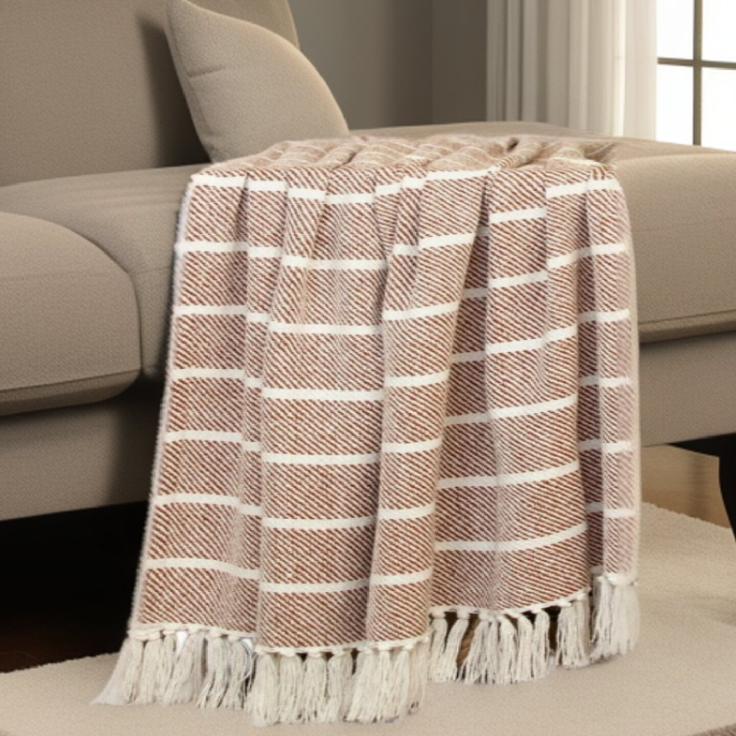 Edge Collections - 50&#x22;x 60&#x22; - Orange - Cozy Striped Throw Blanket for a Warm and Inviting Space - 1 Piece