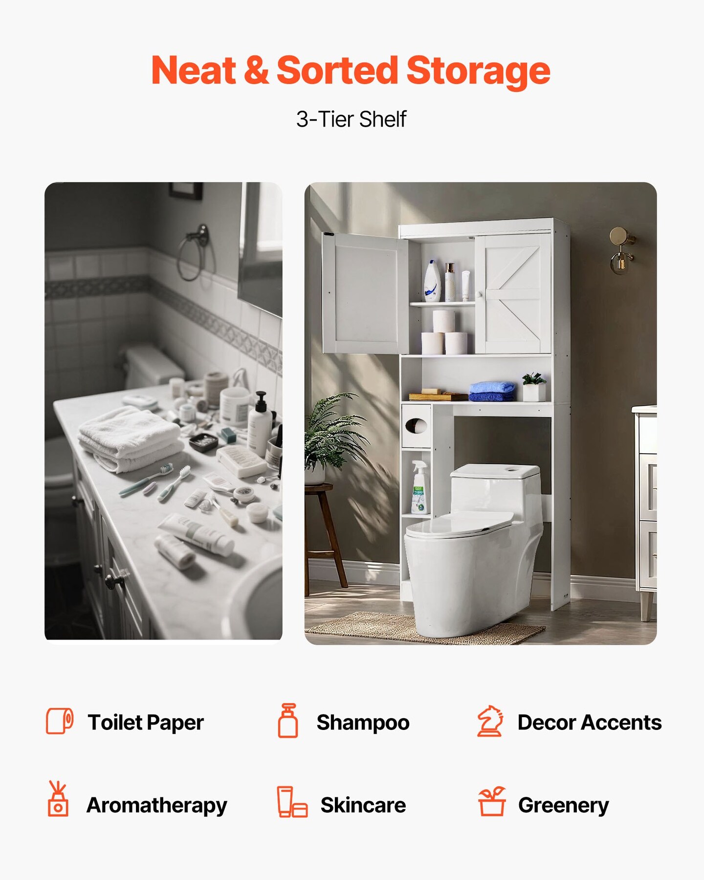 Over the Toilet Bathroom Storage Cabinet with Adjustable Shelf