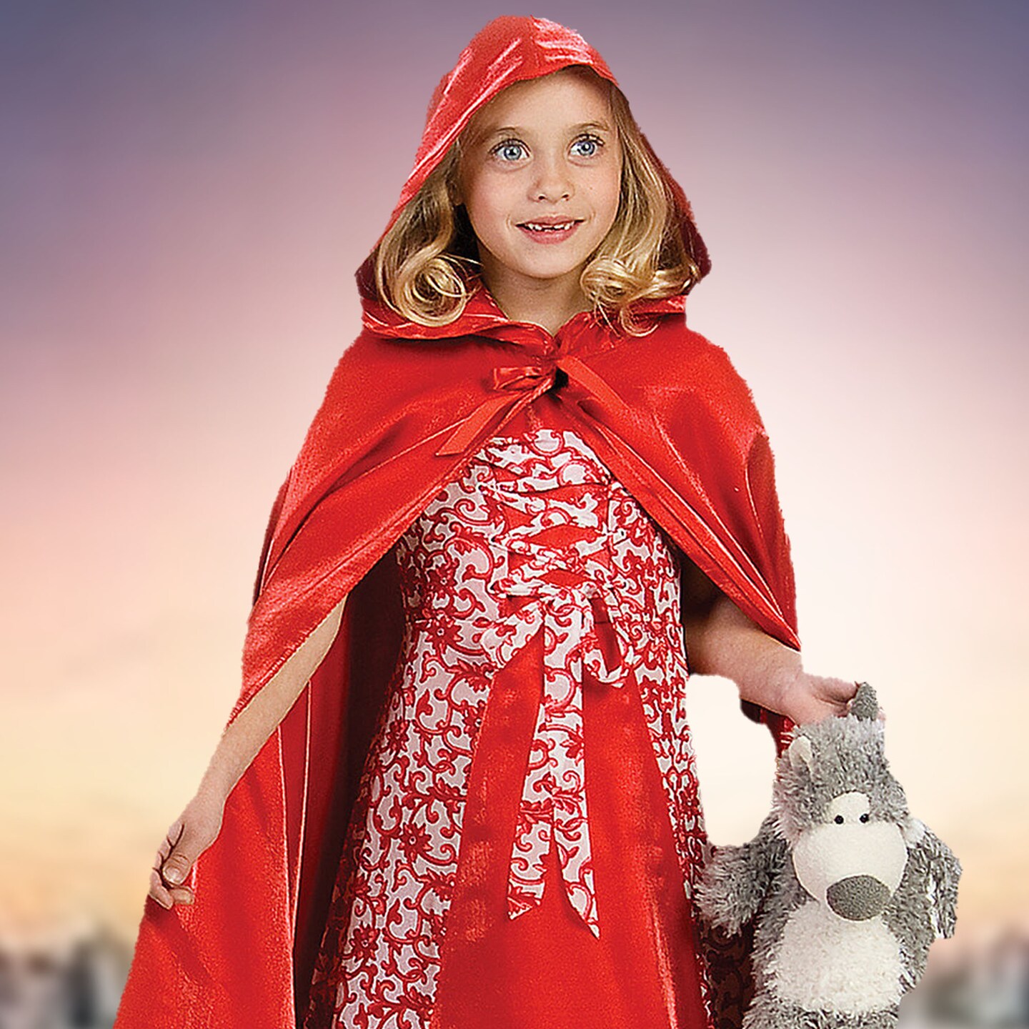 Girls Red Riding Hood Halloween Costume Long Dress with Hooded Cape