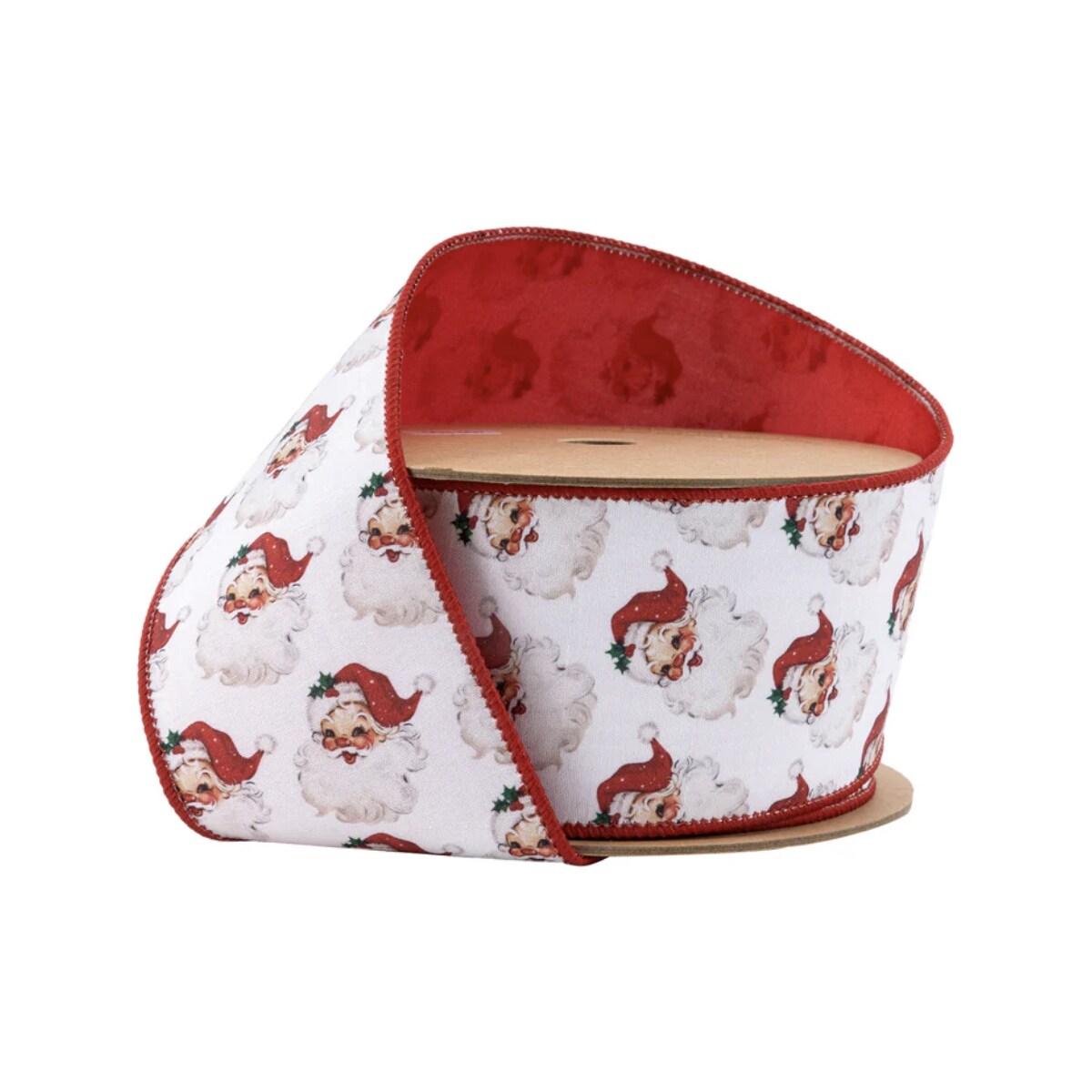 2.5in Vintage Santa Face Ribbon: Red (10 Yards)