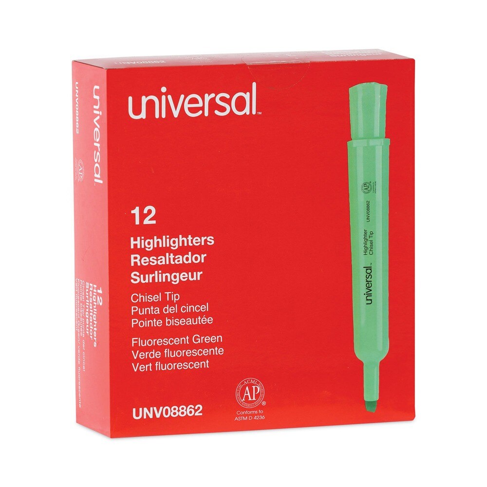 Universal Chisel Tip Fluorescent Green Ink Green Barrel Desk Highlighters (1 Dozen)