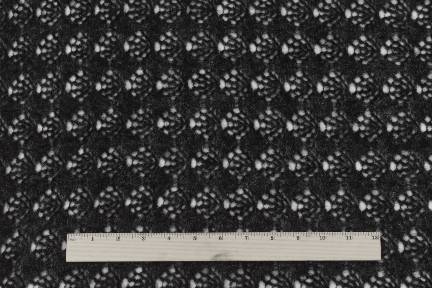 Ash Gray-Black Texture Polyester Wool Raschel Crochet Knit Fabric By the Yard