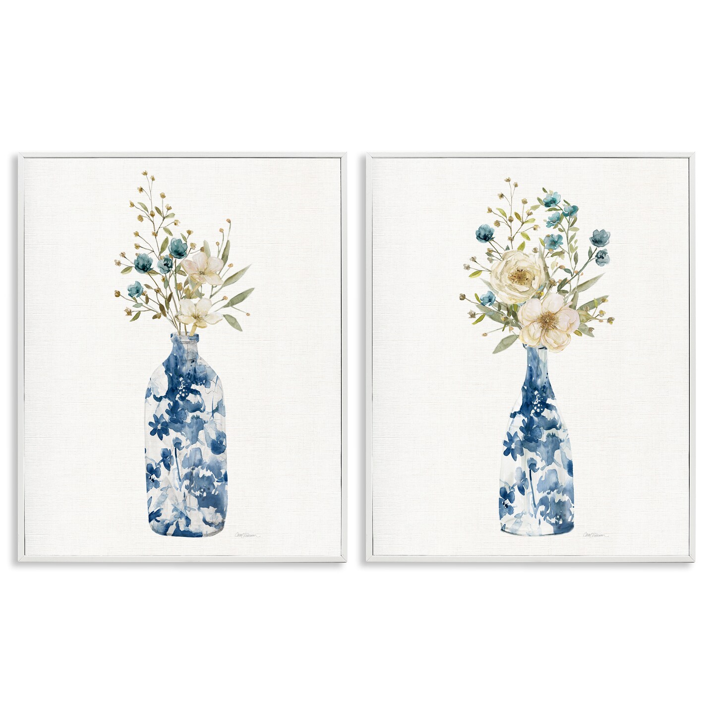 Stupell Industries Chinoiserie Blooms White Bouquets 2 Piece Black Framed Giclee Art Set, design by Carol Robinson