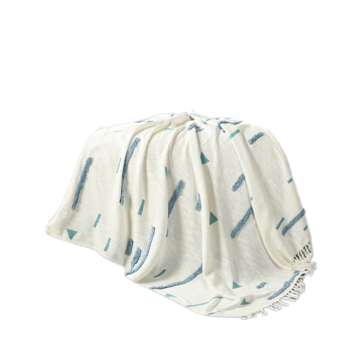 Edge Collections - 50" x 60" - White - Embroidered Geometric Throw Blanket for Stylish Living Spaces - 1 Piece