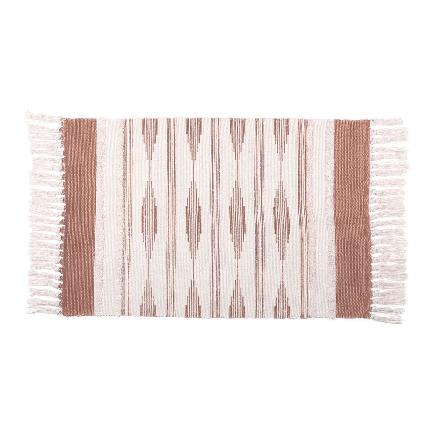 Yellow Bohemian Bathroom Rug with Tassels, Bohemian Style Mat (23.6 x 35 Inches)