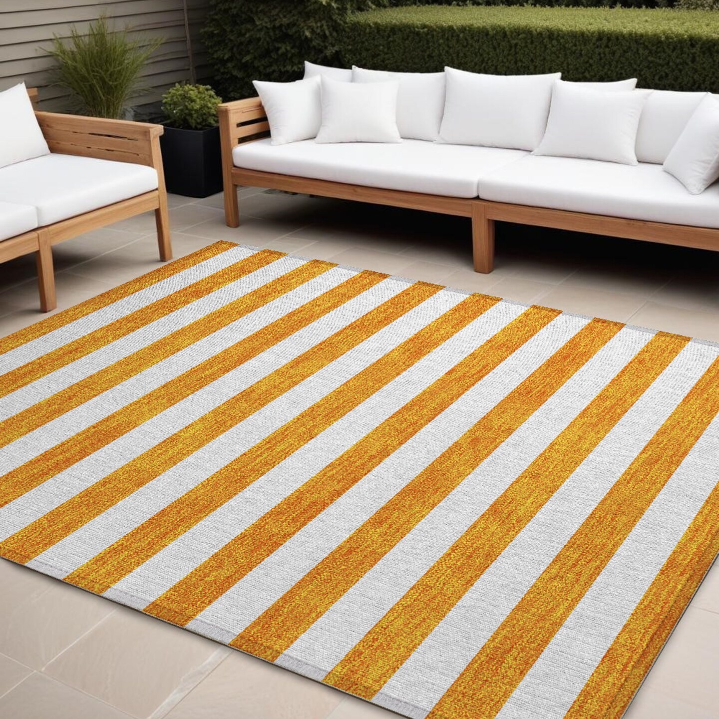 Edge Collections - 10' x 14' - Orange - Washable Striped Non-Skid Indoor Outdoor Area Rug - 1 Piece