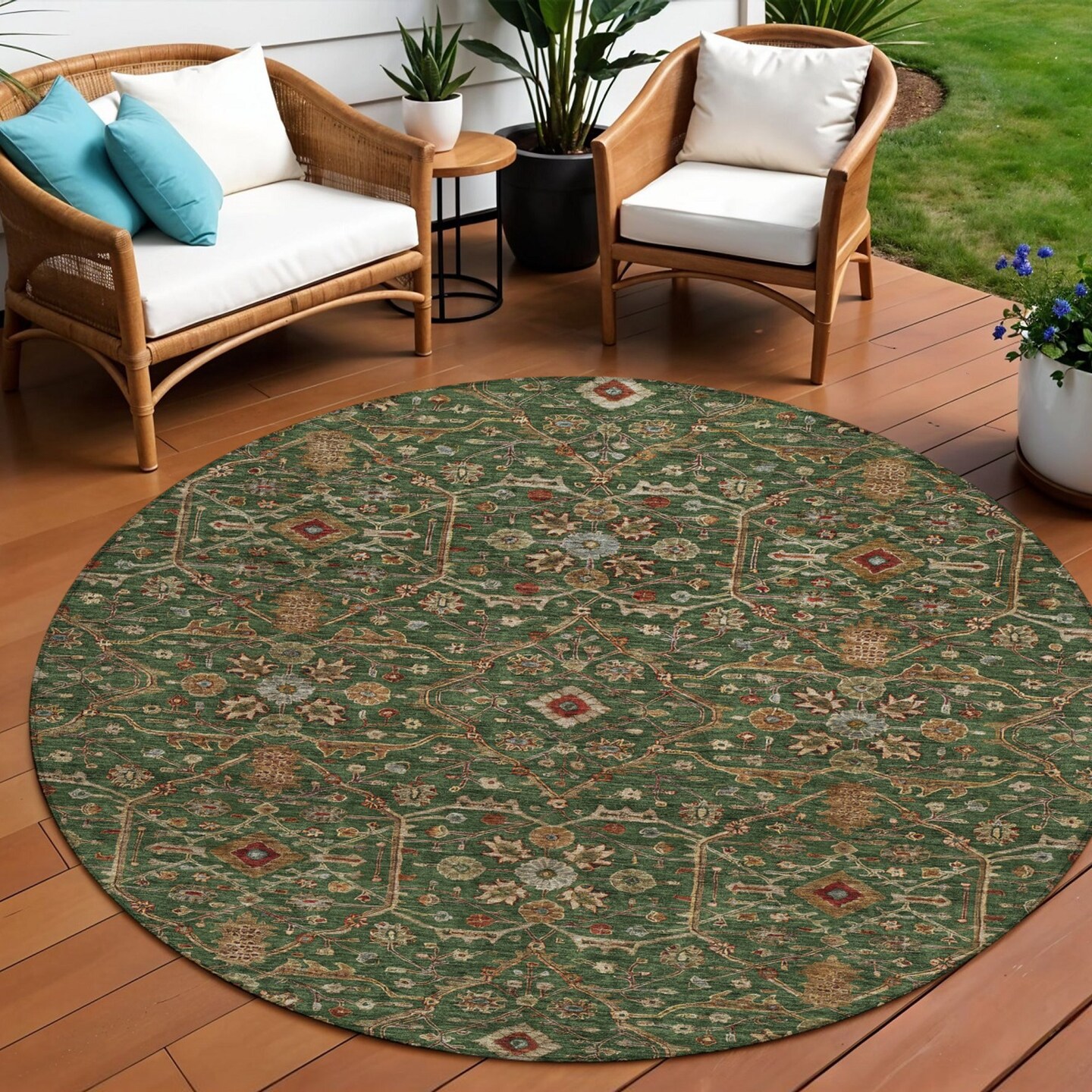 Edge Collections - 8' - Green - Floral Indoor and Outdoor Use Area Rug Washable - 1 Piece
