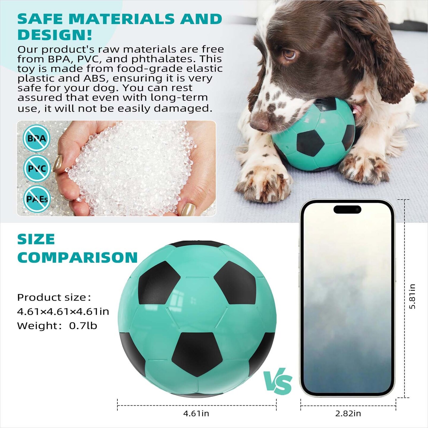 Interactive Dog Puzzle Toy Soccer Treat Dispensing Ball, Durable Slow Feeder for Medium & Large Dogs, Green Polypropylene, 0.7 lbs, 4.72 x 4.72 x 4.8 in