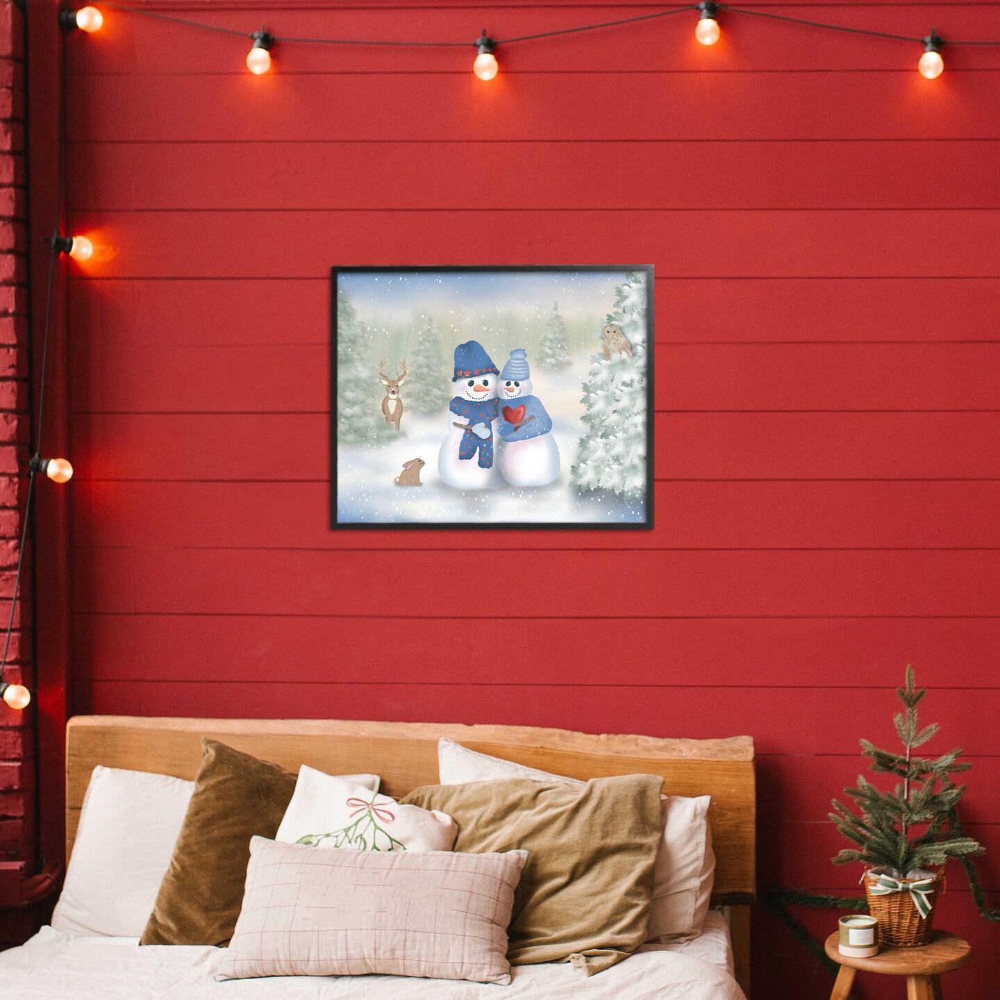 Stupell Industries Snow In Love Snowman Couple Black Framed Giclee Art, design by Lynn Kellan