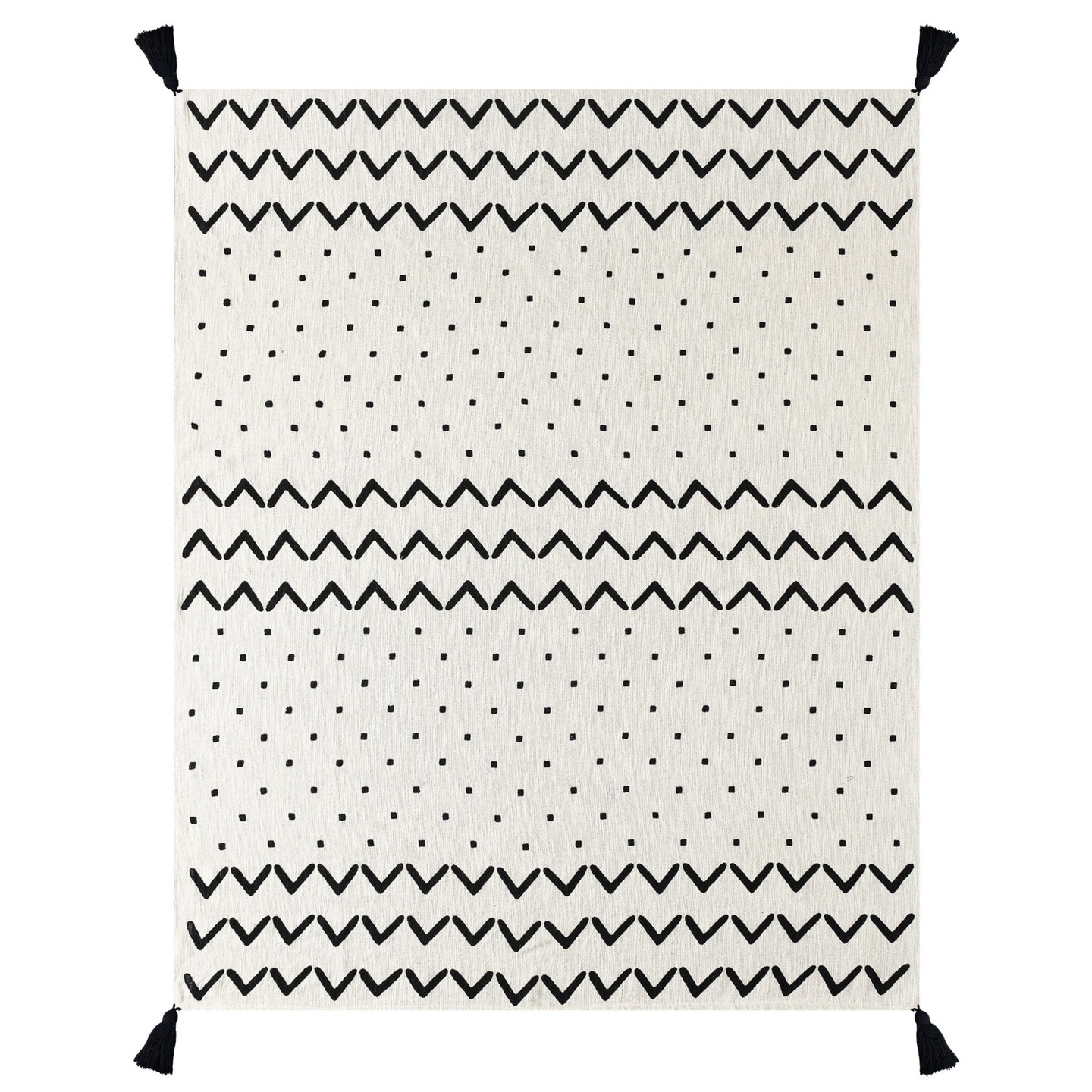 Edge Collections - 50" x 60" - Black - Classic Chevron Throw Blanket with Tassels for Timeless Elegance - 1 Piece