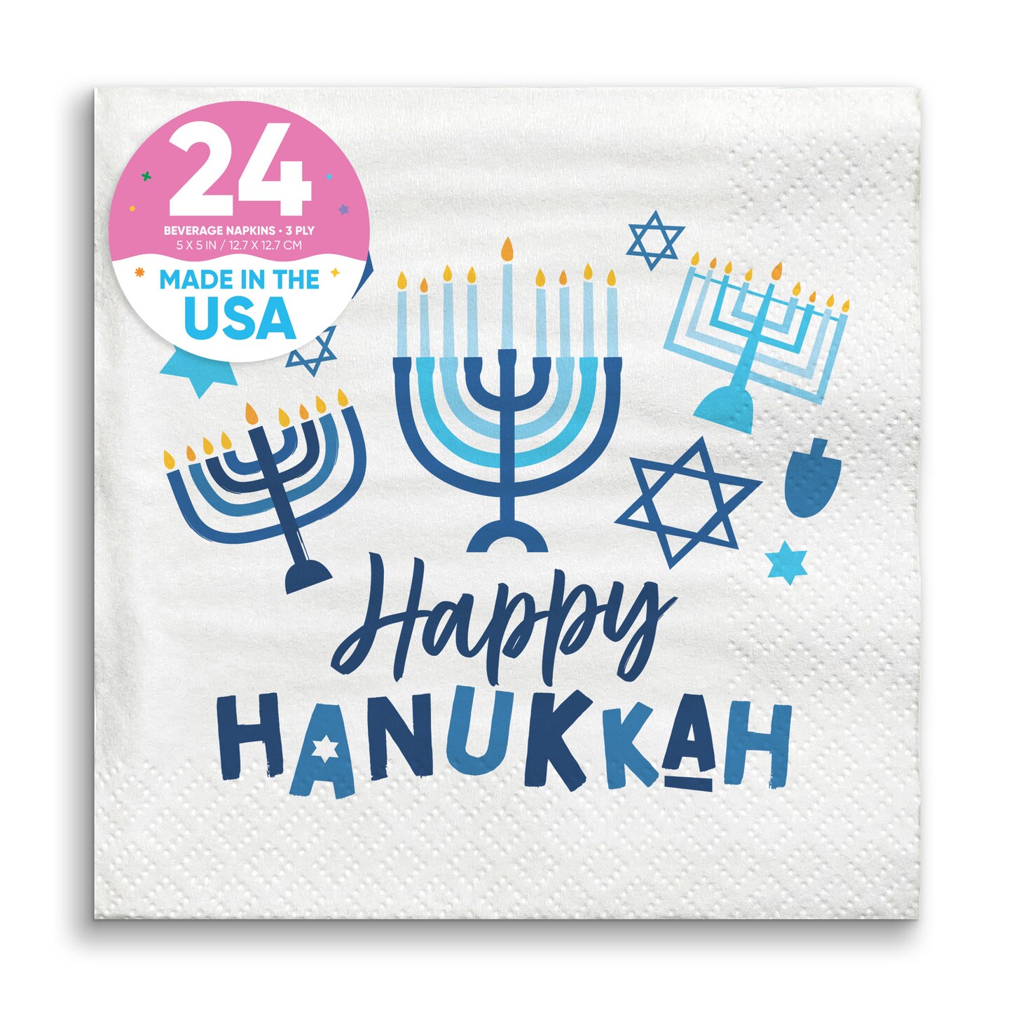 Big Dot of Happiness Hanukkah Menorah Napkins, Chanukah Holiday Party Decor, White 3-Ply Paper Beverage Cocktail Napkins - 24 Count
