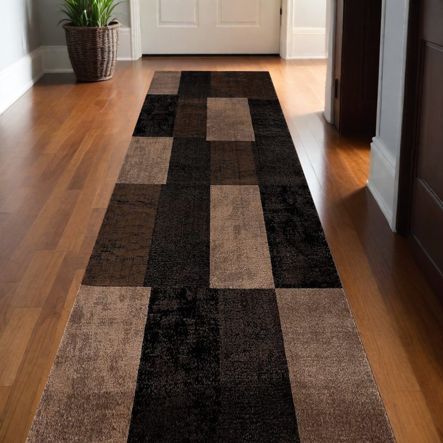 Edge Collections - 13' - Brown - Classic Checkered Runner Rug for Warmth and Style - 1 Piece