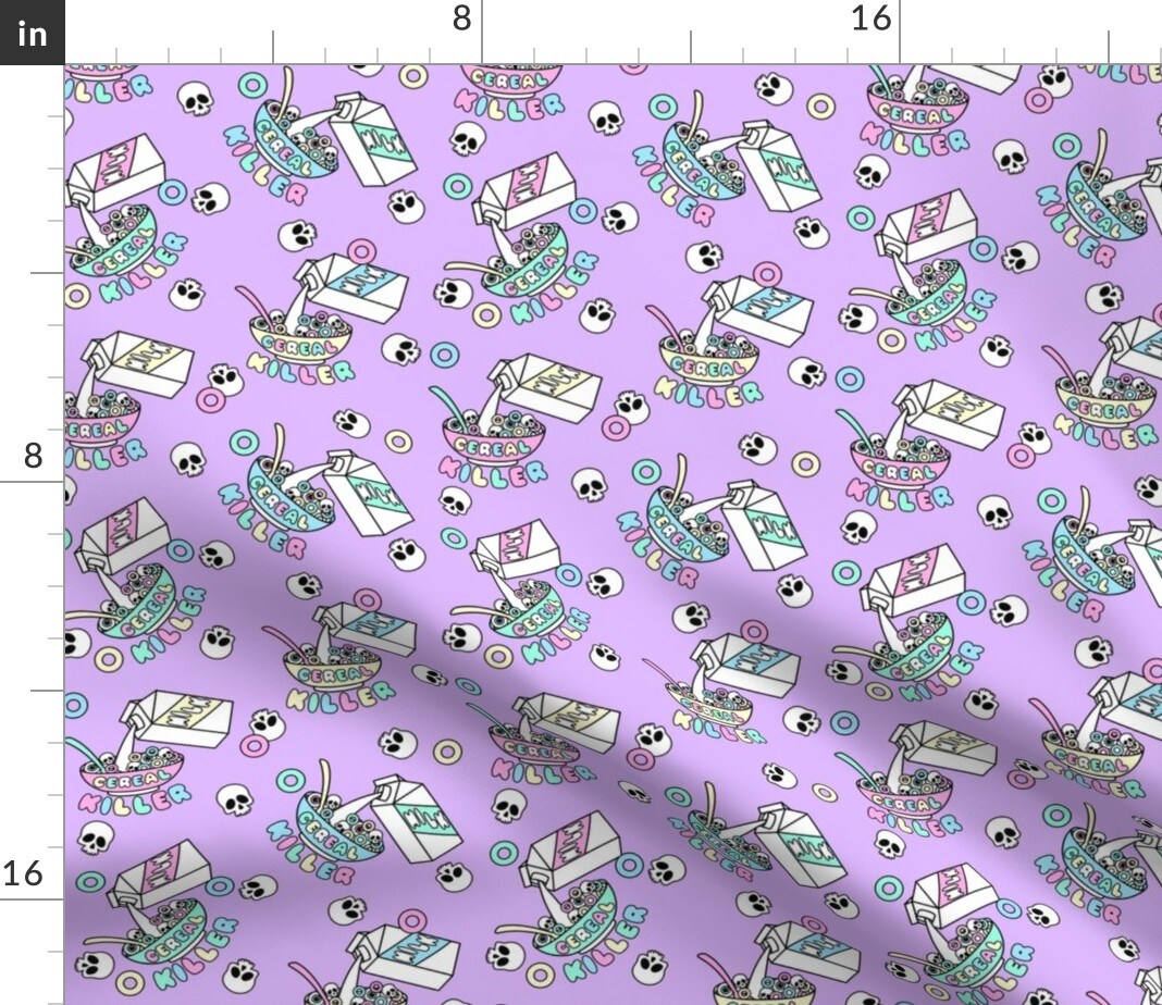 Halloween Pastel Cute Purple Skulls Spooky October Breakfast Kawaii Custom Printed Fabric by Spoonflower Various Fabrics by the Yard or Fat Quarter