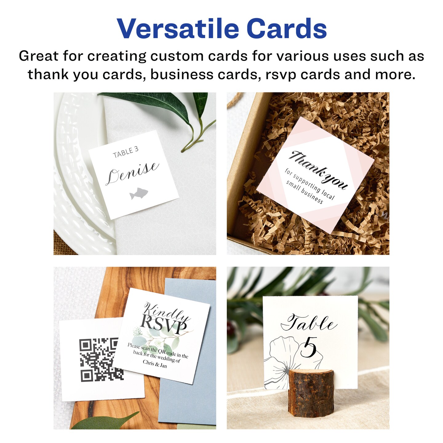 Avery Printable Matte White Cards with Sure Feed, 2.5" x 2.5" Square