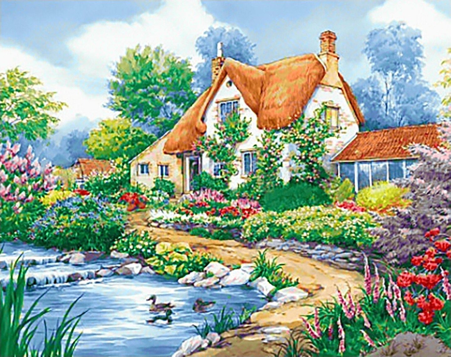 Duck Pond Cottage WD2404 14.9 x 18.9 inches Wizardi Diamond Painting Kit