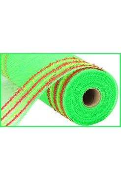 10.5&#x22; Drift Border Mesh Ribbon: Lime Green/Red (10 Yards)