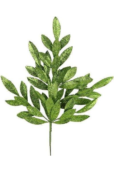 23&#x22; Glitter Bay Leaf Spray: Lime Green