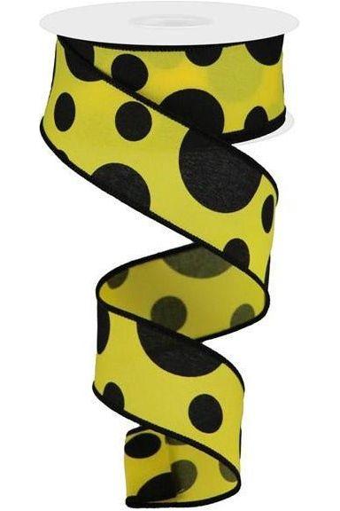 1.5&#x22; Giant Three Size Polka Dot Ribbon: Yellow &#x26; Black (10 Yards)