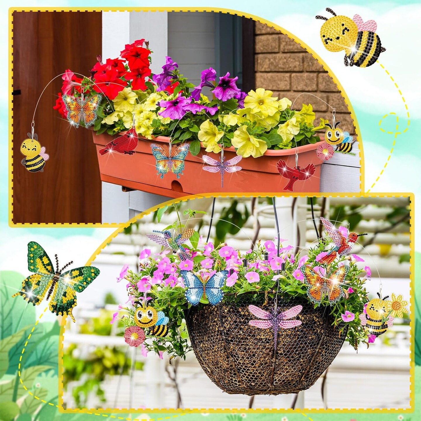 24 Pcs Butterfly Diamond Art Swaying in The Wind 5D DIY Adult Diamond Art Kits High Flexibility Art Plant Stakes Decorative Garden Stakes Craft for Indoor Outdoor Yard Decor 6 Style