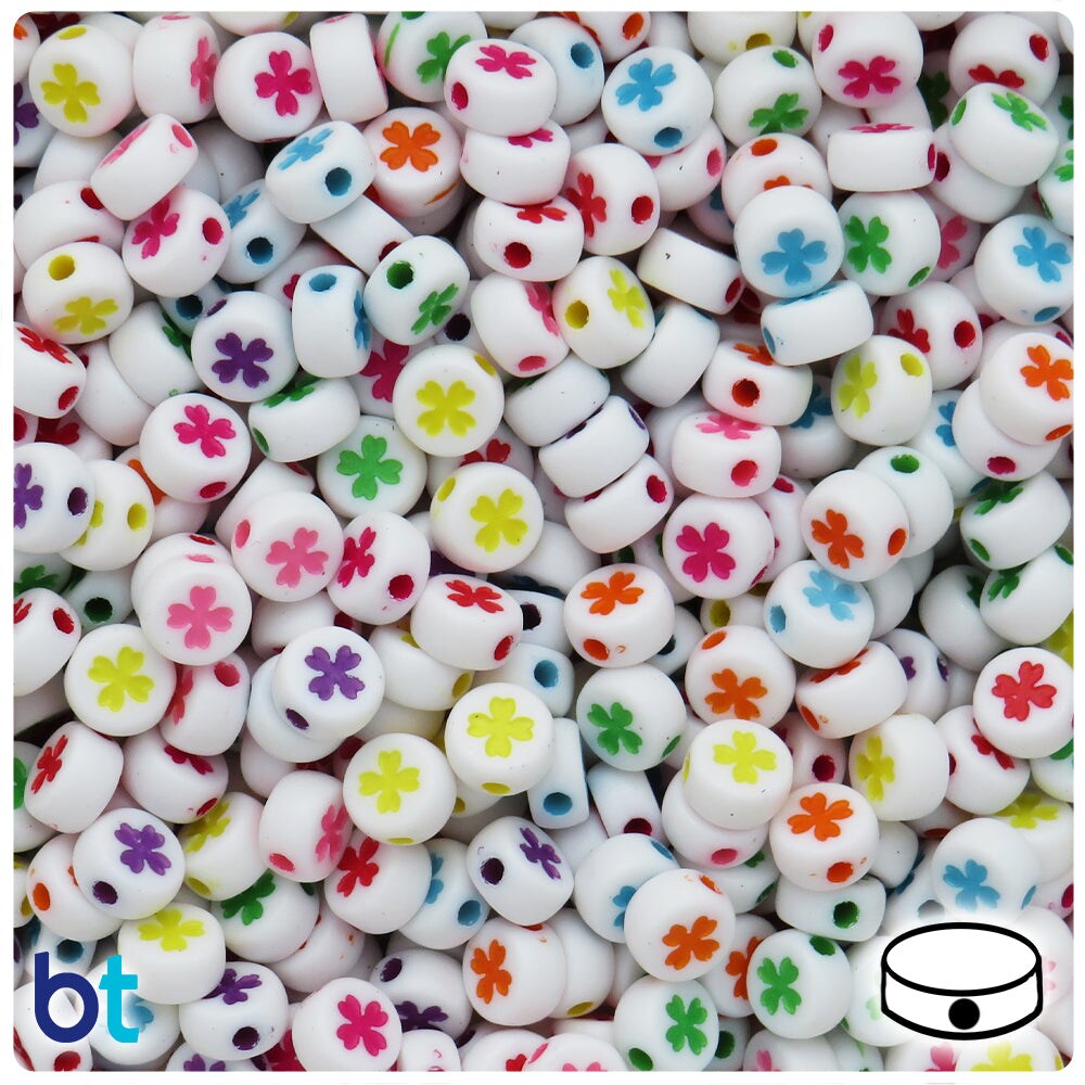BeadTin White Opaque 7mm Coin Plastic Alpha Beads - Colored Lucky Shamrock (250pcs)