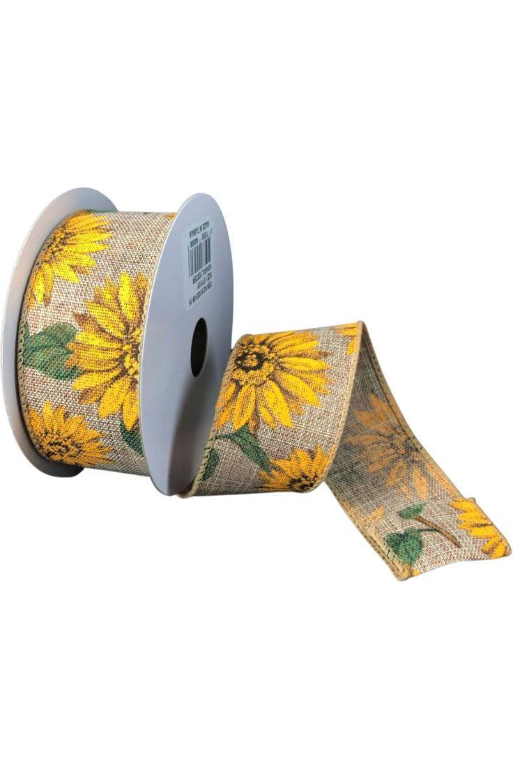 1.5&#x22; Sunflowers Linen Ribbon: Light Natural (10 Yards)