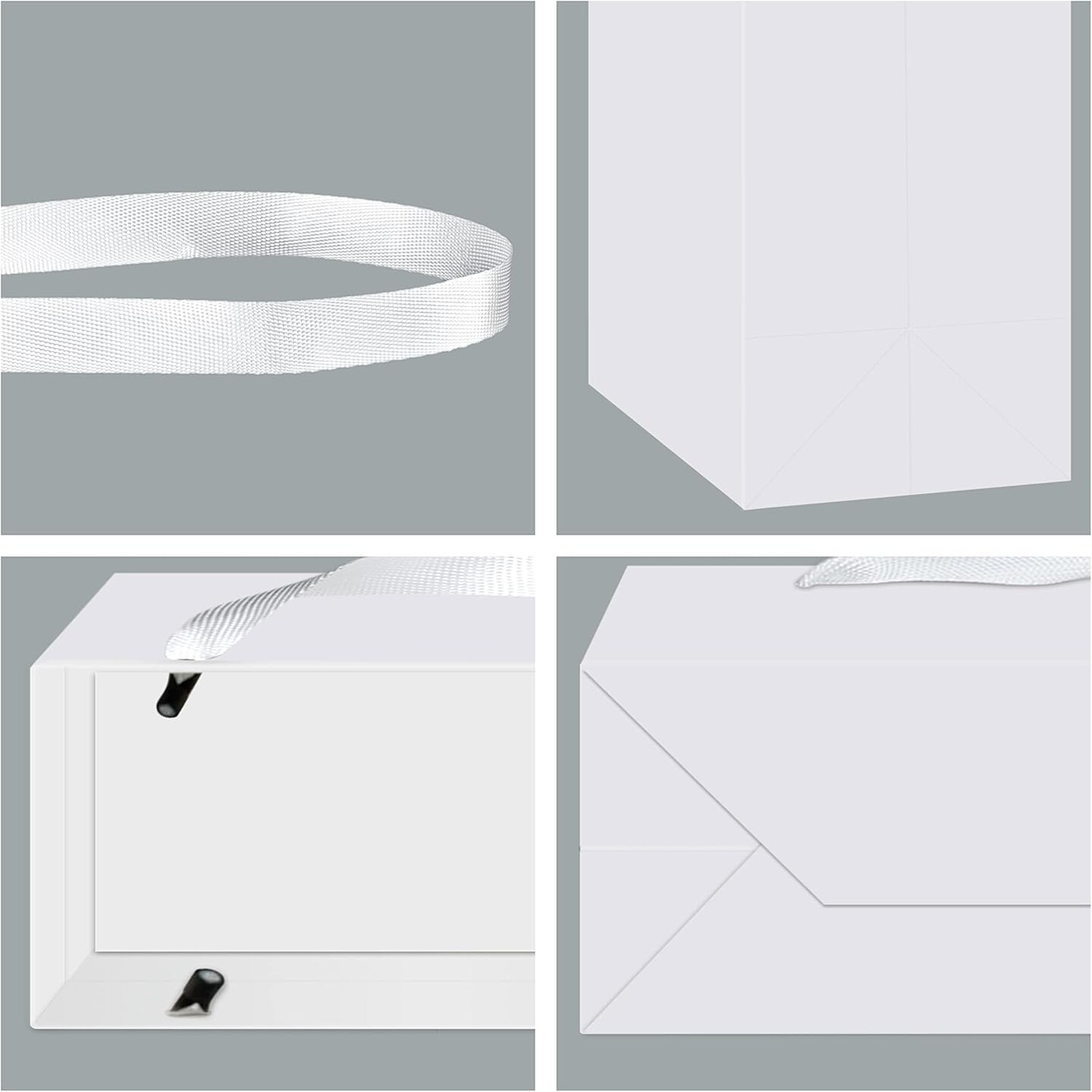 12 Pack White Gift Bags with Ribbon Handles, Medium Size, Reinforced Bottom