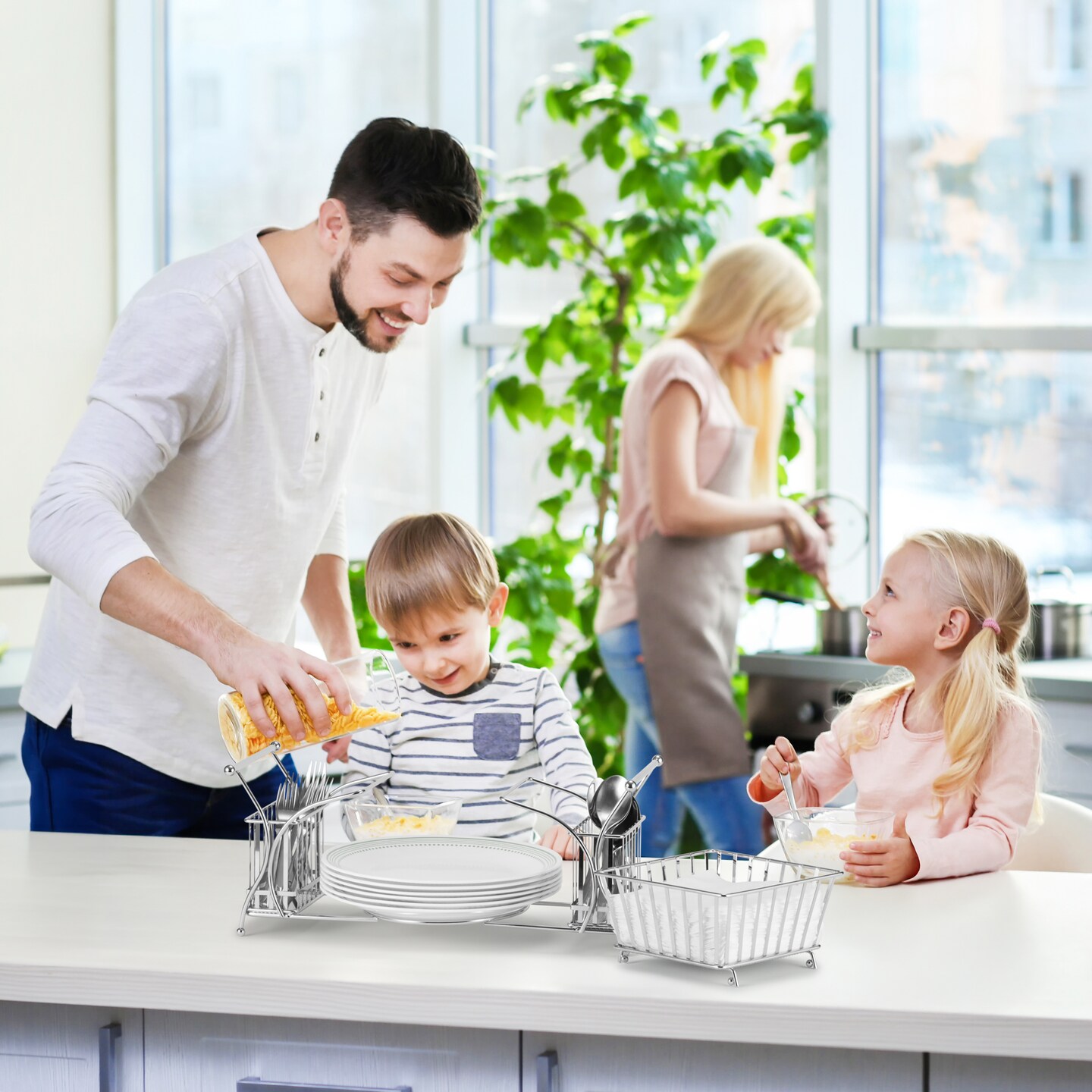 Sorbus Utensil Caddy — 4 Piece Stackable Set with Napkin, Cutlery, Plate Holder — Flatware Caddy and Tabletop Organizer
