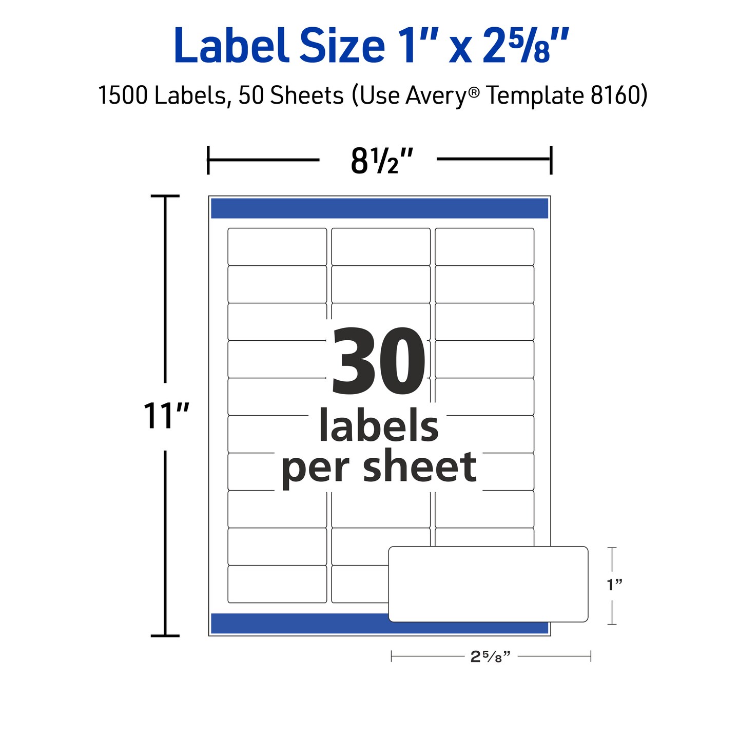 Avery Easy Peel Printable Address Labels with Sure Feed, 1&#x22; x 2-5/8&#x22; Customizable Stickers, White, 1,500 Blank Mailing Labels, Great for Mailing, Shipping, and More (2-Pack of 8160)