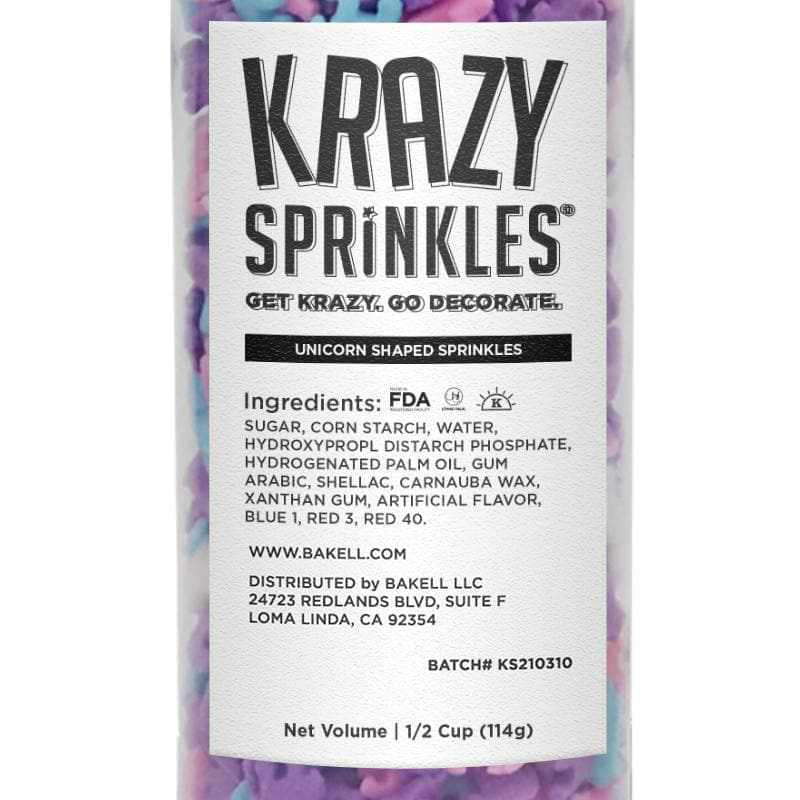 Krazy Sprinkles - Unicorn Shaped Sprinkles (1/2 Cup, 1x Jar) for Cakes, Ice Cream & Cookies
