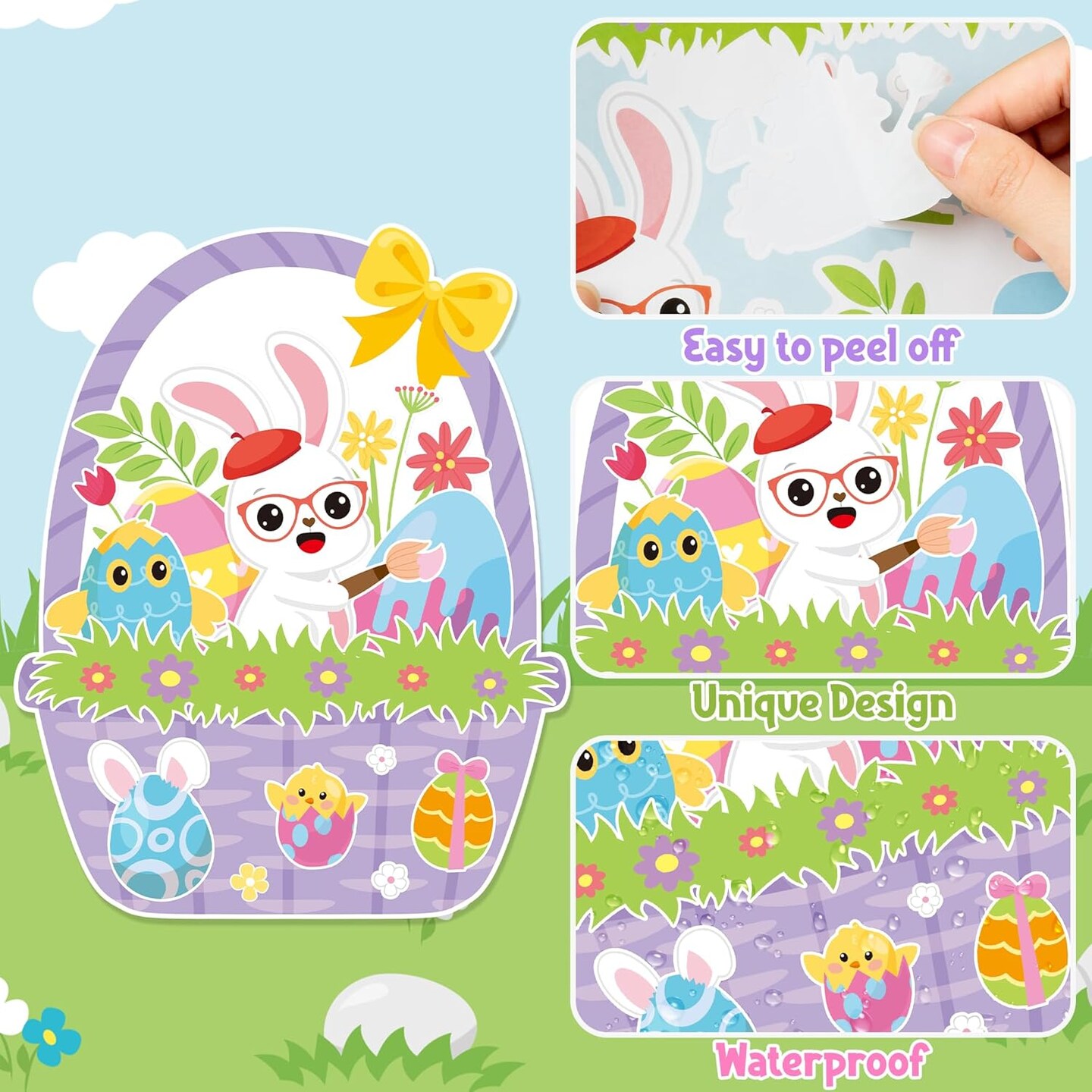 Easter Basket Scene Stickers - 12 Sets of Easter Theme Basket Stuffers Art Craft Kit