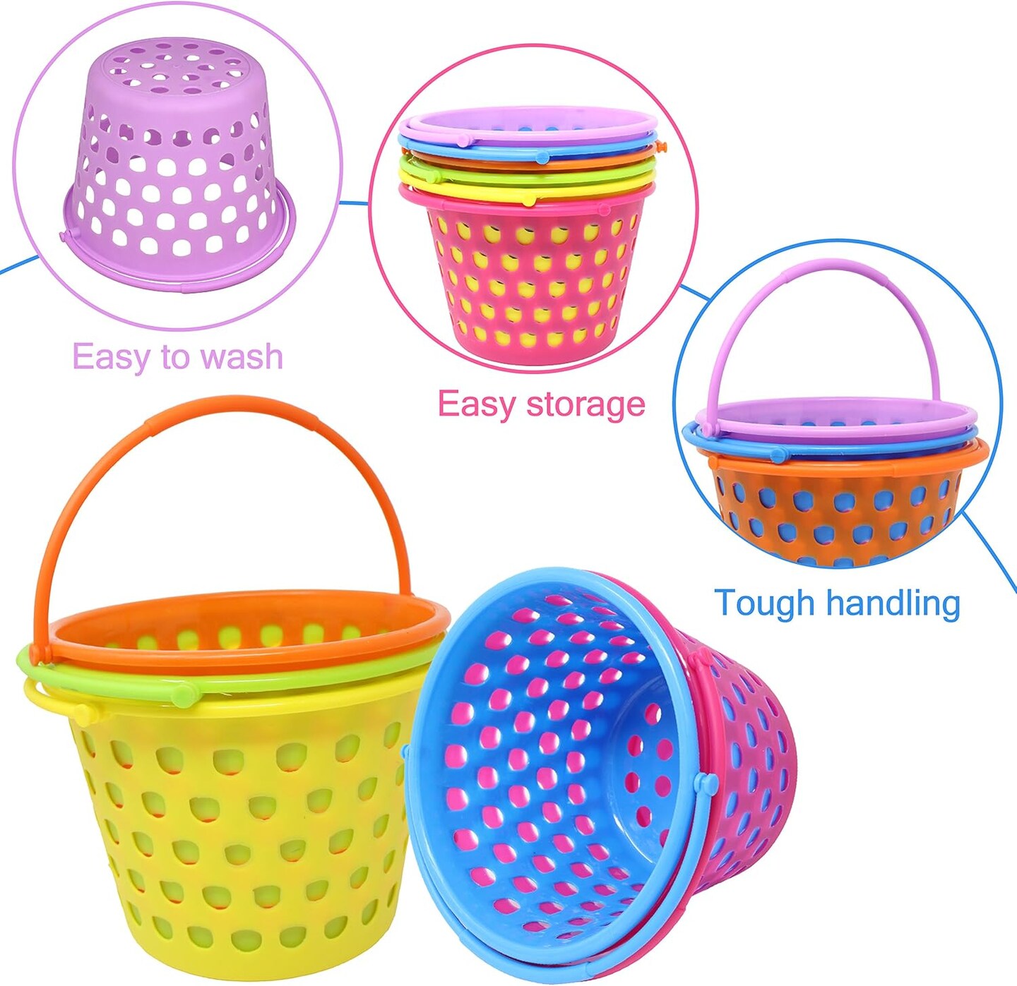 6 Pieces 8" Easter Egg Baskets with Handle and 55 g Tricolors Grass for Garden Party Favors, Easter Eggs Hunt, Goodies Goody, Basket Fillers Stuffers Toy