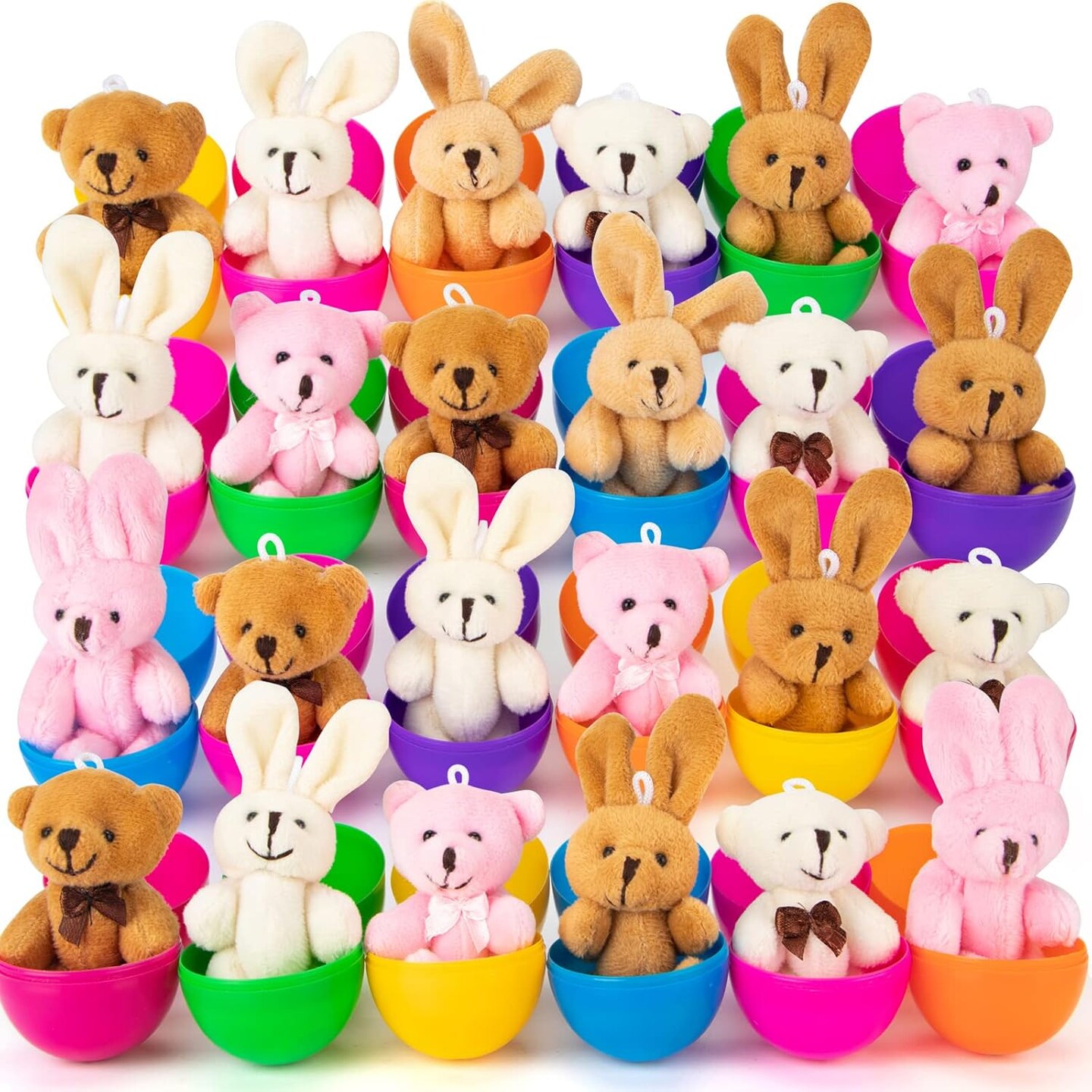 24 Pack Prefilled Easter Eggs with Stuffed Animals,3.15&#x22; Plastic Easter Eggs Filled with Bunny Toys,Perfect for Party Basket Stuffers Fillers