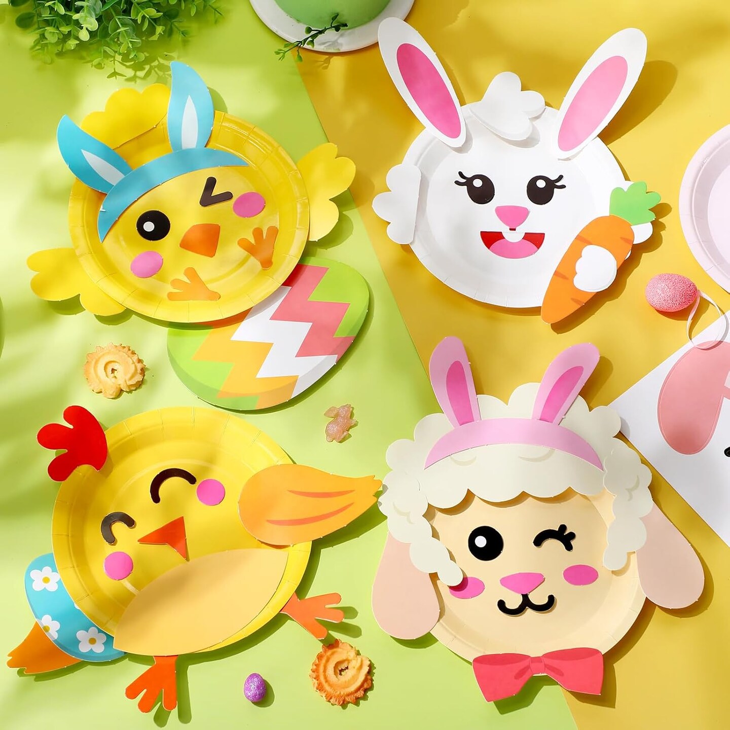 24 Pieces Easter Craft Kits for Kids Simple Bunny Eggs Paper Plate Crafts Early Learning Artwork DIY Projects