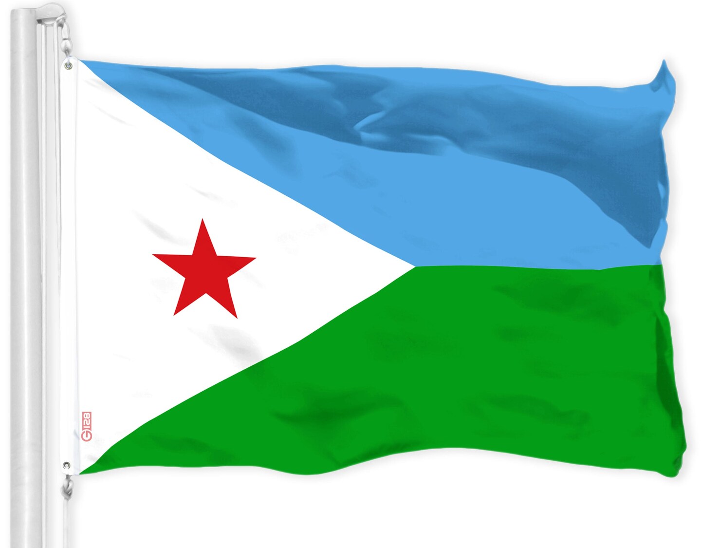 G128 Djibouti Djiboutians Flag | 3x5 Ft | LiteWeave Pro Series Printed 150D Polyester | Country Flag, Indoor/Outdoor, Vibrant Colors, Brass Grommets