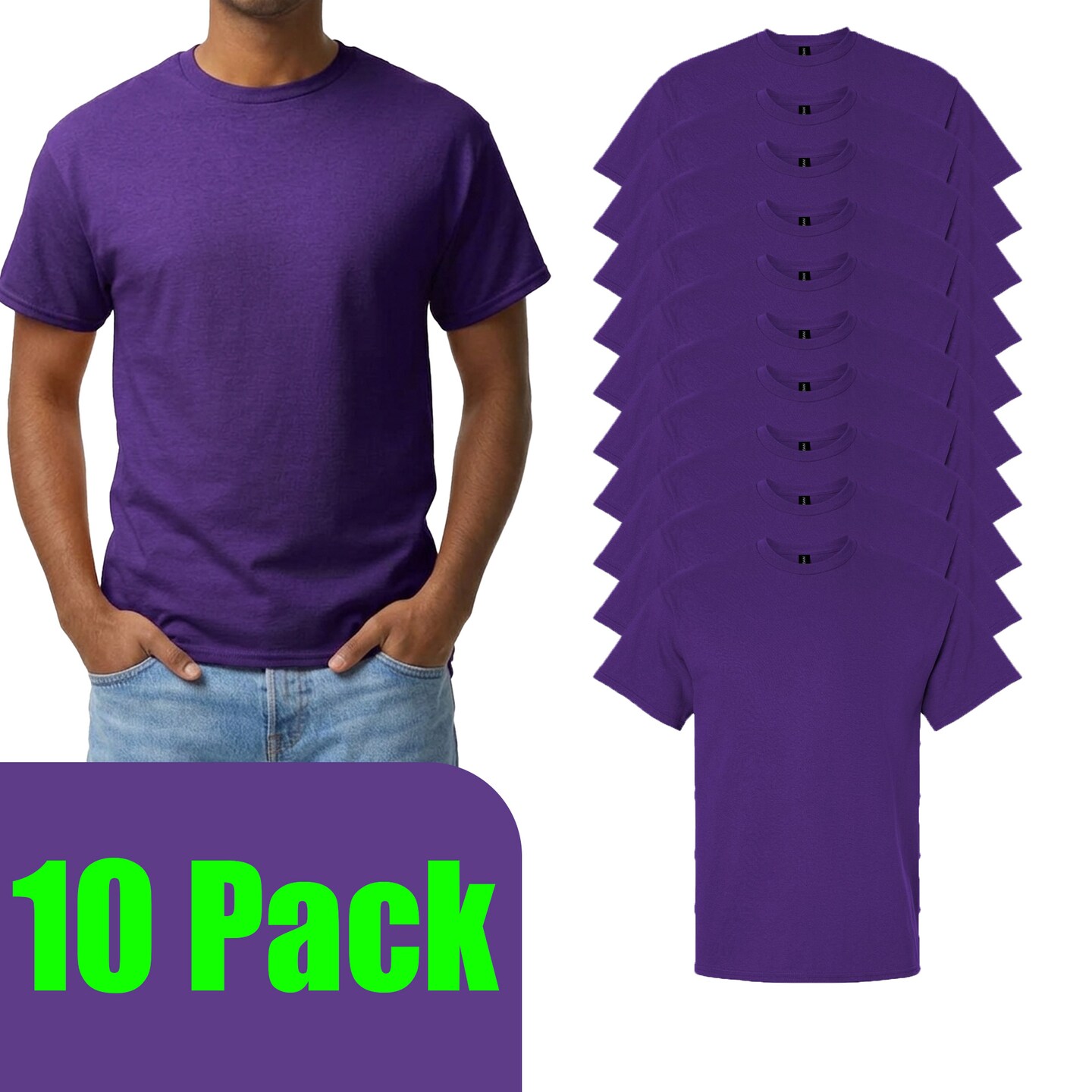 Gildan Men's Ultra Cotton Short Sleeve T-Shirt, Adult Purple Color Craft Bundle Blank Tee Set, S–5XL