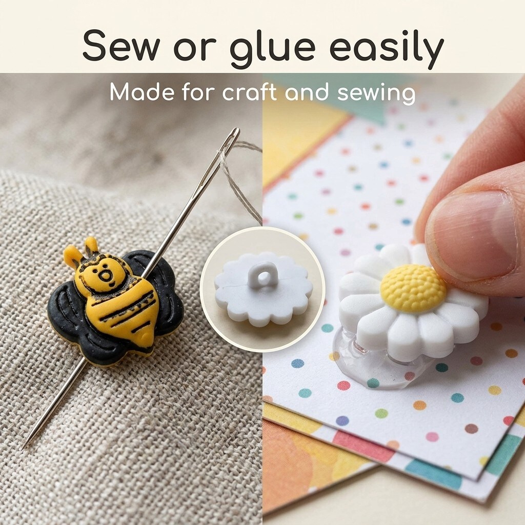 Bee-Themed Novelty Buttons – 50-Piece Assortment for Sewing, Scrapbooking & DIY Crafts – Bumblebees, Bee Hives & Flowers