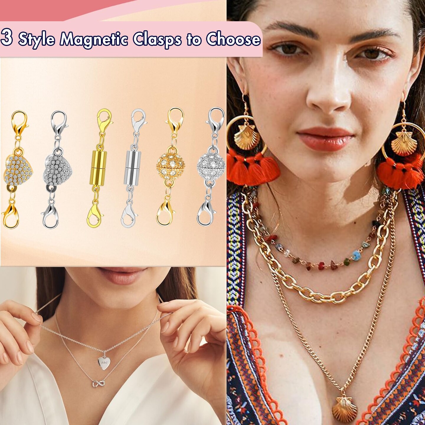 Magnetic Necklace Clasps and Closures, 12PCS Gold & Silver Magnetic Lobster Clasp Extenders for Necklaces & Bracelets, Easy Jewelry Converter for Women, Seniors, and Everyday Wear