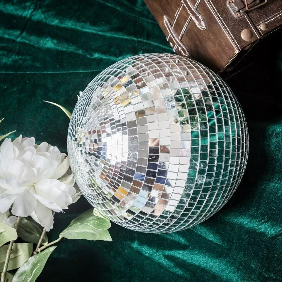2 pcs 12&#x22; Extra Silver Glass Mirror Disco Balls Ornaments Decorations Supplies