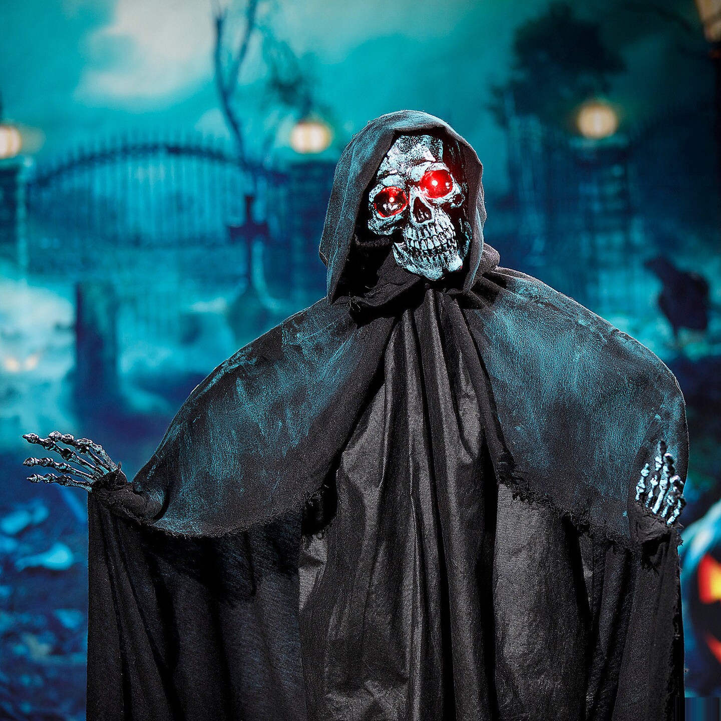 5.5 Ft Animated Standing Skeleton of Death Halloween Decoration