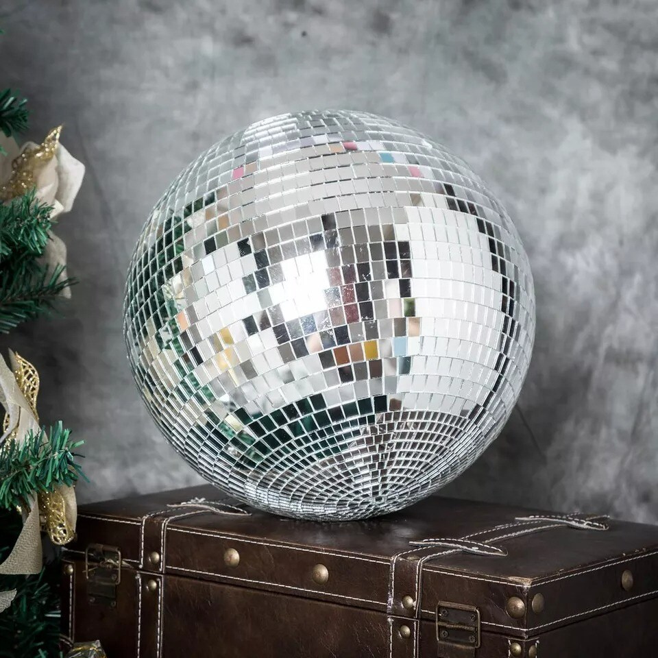 2 pcs 12&#x22; Extra Silver Glass Mirror Disco Balls Ornaments Decorations Supplies