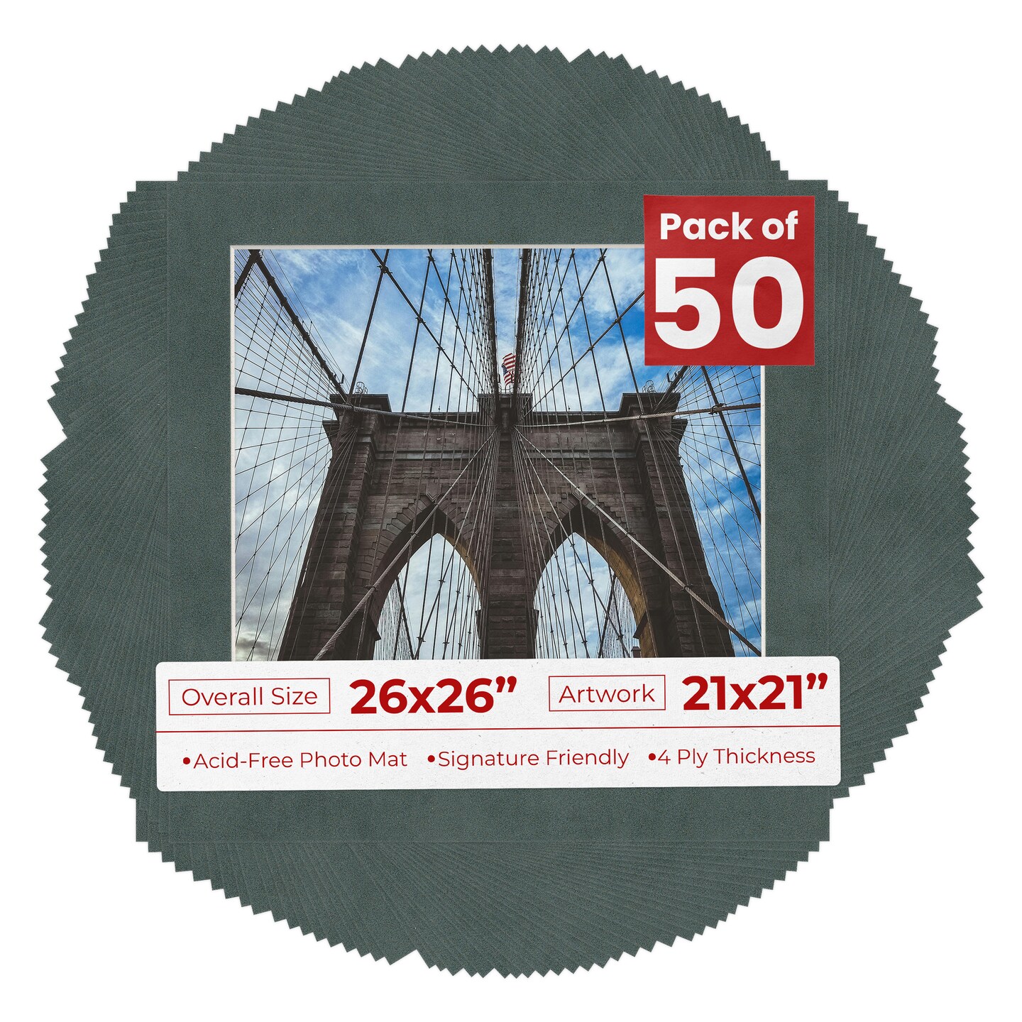 Dark Grey Suede Mat Board for 26x26 Frames - Fits 21x21 Photos