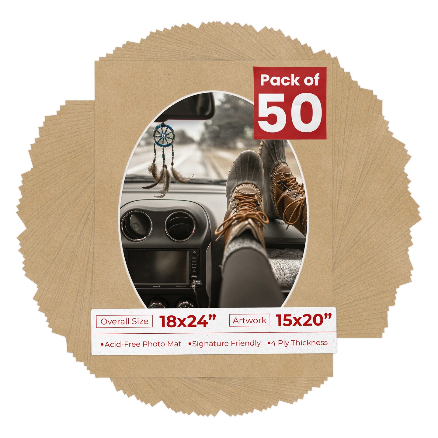 Beige Suede Mat Board for 18x24 Frames - Oval Opening for 15x20 Photos