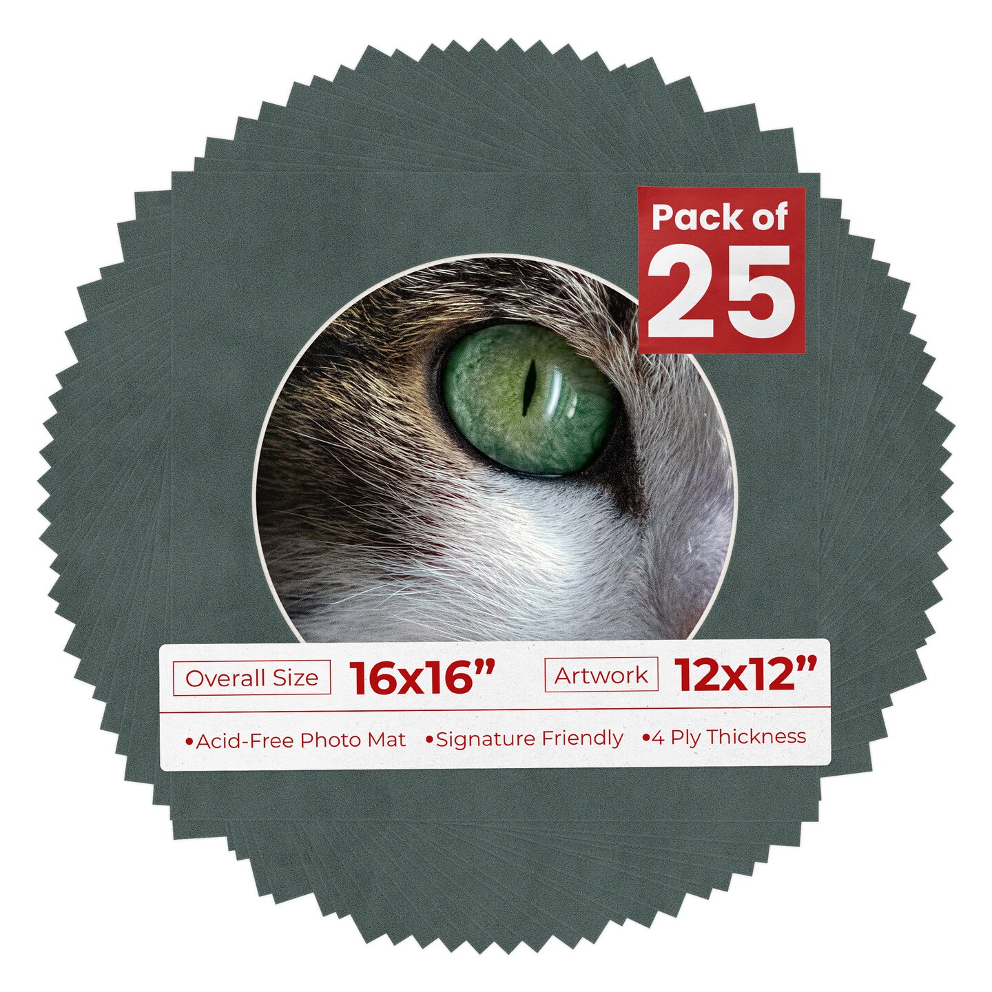 Dark Grey Suede Mat Board for 16x16 Frames - Circle Opening for 12x12 Photos