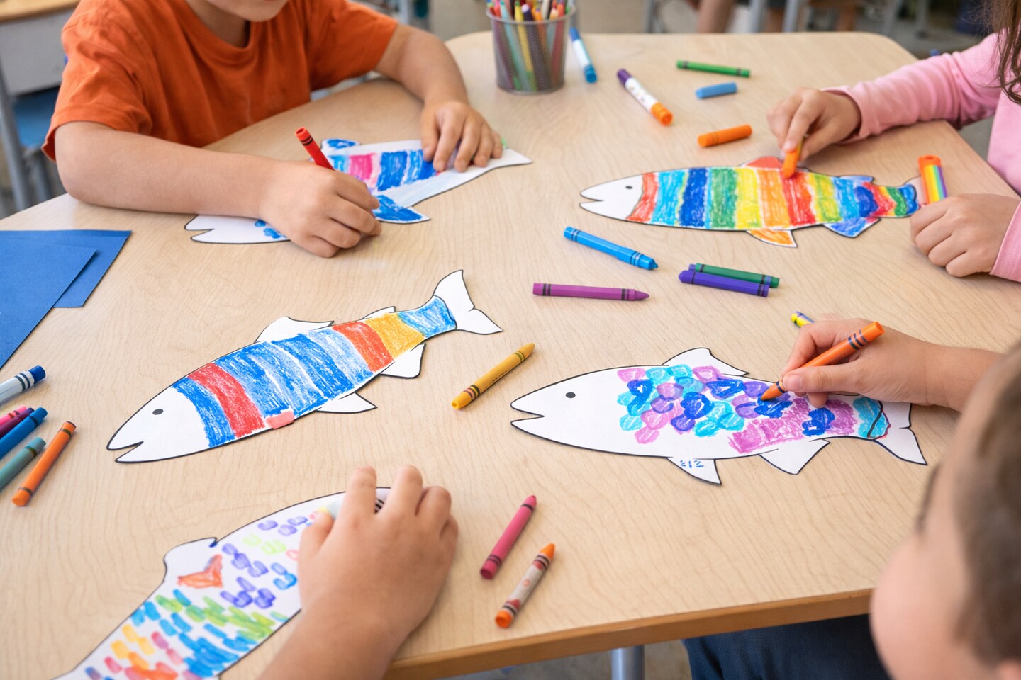 Cardstock Fish Cutouts 10" x 4" – Large Fish Shapes for Classroom Displays & Crafts, 12 Pack