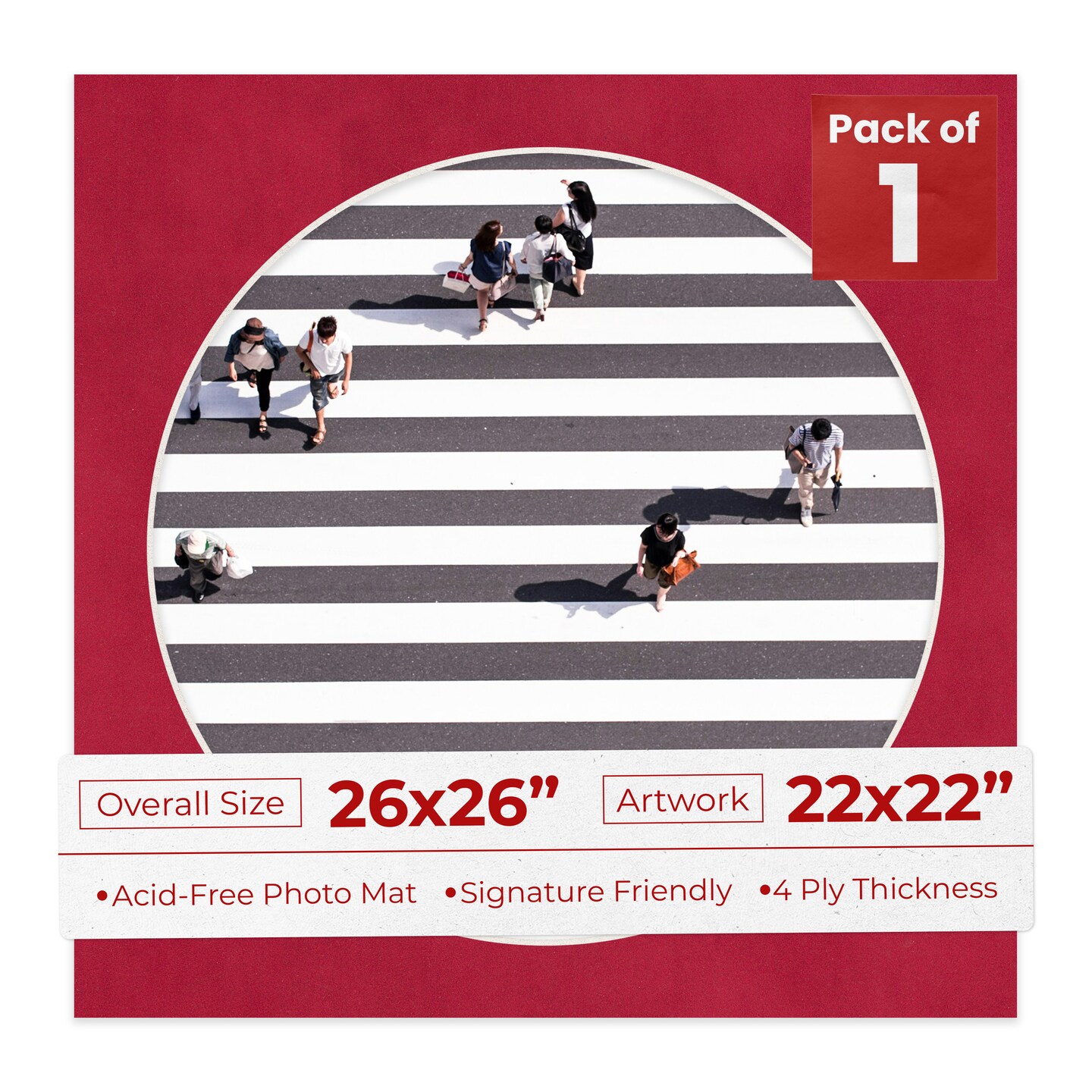 Red Suede Mat Board for 26x26 Frames - Circle Opening for 22x22 Photos