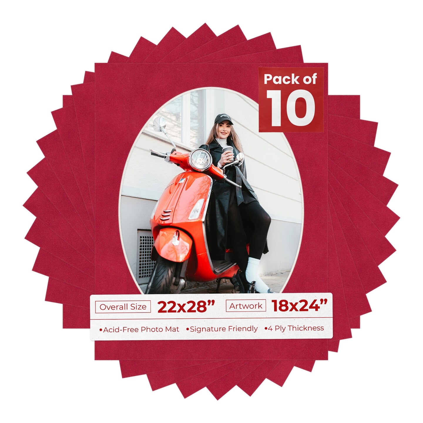 Red Suede Mat Board for 22x28 Frames - Oval Opening for 18x24 Photos