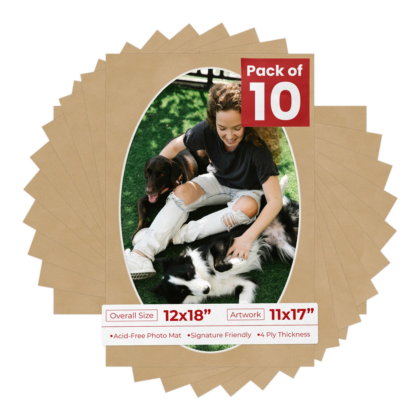 Beige Suede Mat Board for 12x18 Frames - Oval Opening for 11x17 Photos